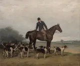 British School, Horseman and hounds, oil on canvas
