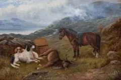 Charles Morris, Gun dogs and pony with the day's catch, oil on canvas