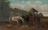 Jnr. John Frederick Herring, Horses and other animals in a farm yard, oil on canvas