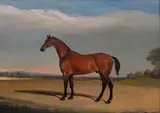 Snr. John Ferneley, Portrait of a Bay Horse in Melton Mowbray Landscape, 1835, oil on board