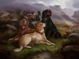 Robert Cleminson, Gun dogs with quarry, oil on canvas