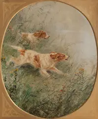 Charles Olivier de Penne, A pair of portraits of gundogs, oil on canvas