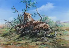 John Seerey-Lester, Leopard amongst the trees, pastel