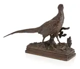 Alfred Dubucand, Cock pheasant, Bronze with brown patina, raised on a stepped naturalistic rectangular base