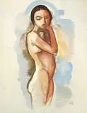 Karl Hofer, Stehender Akt, Aquarell auf Papier