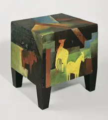 Paul Grunwaldt, Bemalte Truhe, Um 1920, Öl auf Holztruhe. Höhe (mit Füßen): 50,5 cm (19 ⅞ in.)