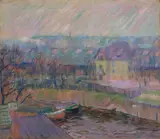 Walter Alfred Rosam, Stadtlandschaft mit Kähnen, Um 1907, Öl auf Leinwand