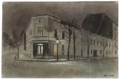 Straße in Weißensee by Werner Heldt, 1938, Kohle, Farbkreide und Gouache auf blauem Papier, sold Nov 2008