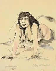 Otto Griebel, Das Mädchen im Bett, 1922, Tuschfeder und Aquarell auf Papier