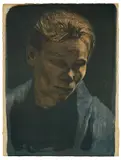 Brustbild einer Arbeiterfrau mit blauem Tuch by Käthe Kollwitz, 1903, Farblithographie auf leichtem Karton, sold May 2008
