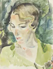 Friedl Dicker-Brandeis, Frauenporträt in Grün, Um 1925, Aquarell über Bleistift auf dünnem Fabriano-Bütten