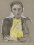 Lotte Laserstein, Frauenportrait. Wohl 1940er-Jahre, Pastellkreide, Kreide und Kohle auf grauem Bütten