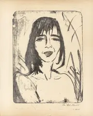Otto Mueller, Brustbild Maschka 2 (Ophelia), 1912, Lithografie auf Papier