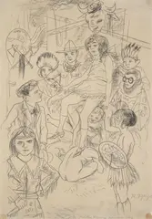 Rudolf Schlichter, Wa-ta-wah. (Zu Walter Mehring. In Menschenhaut), Um 1923, Kohle auf dünnem Papier