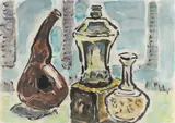Karl Schmidt-Rottluff, Gläsernes, 1969, Aquarell und Tuschfeder auf leichtem Schoellershammer-Karton