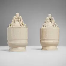 Henri-Ernest Brecy and Émile Roucheret Pierre Patout, Rare and Important tobacco jars, pair, 1925, glazed stoneware