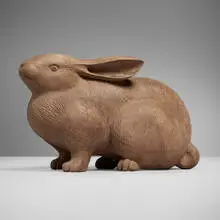 Shichiemon Kawaguchi, Okimono of a hare, cedar, paint