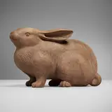 Shichiemon Kawaguchi, Okimono of a hare, cedar, paint