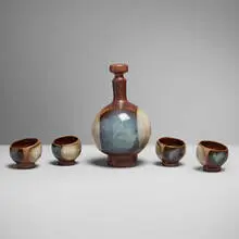 Apéritif set by Pottery Craft, c. 1965, glazed stoneware, sold Jun 2025
