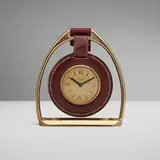 Paul Dupré-Lafon for Hermès, Stirrup desk clock, c. 1930, leather, brass
