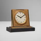 Paul Dupré-Lafon for Hermès, Table clock, c. 1935, gilt bronze, stitched leather