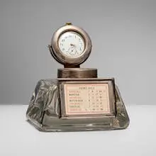 Hermann Behrnd, Inkwell with clock and calendar, glass, .800 silver