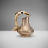 Los Castillo, Pitcher with crested bird handle, c. 1970, silver-plated copper, mother-of-pearl, black hardstone