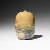 Closed Form (with rattle) by Toshiko Takaezu, c. 1988, glazed porcelain, sold Sep 2025