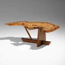 George Nakashima, Special-order Minguren II coffee table, 1975, buckeye burl, American black walnut