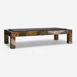 Coffee table, model PE 45 by Paul Evans, c. 1965, welded and patinated pewter, copper, and bronze, slate, sold Sep 2025