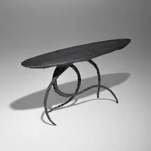 James Bearden, Medusa console table, 2025, plasma-carved steel with metallic polywash finish
