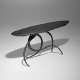James Bearden, Medusa console table, 2025, plasma-carved steel with metallic polywash finish