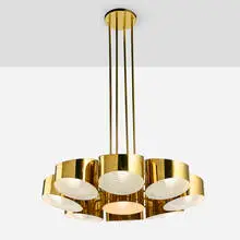 Marcel Asselbur, Chandelier, model 17236 from Le Palais des Consuls, Rouen, France, c. 1945, brass plated steel, brass plated aluminum, glass