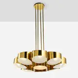 Marcel Asselbur, Chandelier, model 17236 from Le Palais des Consuls, Rouen, France, c. 1945, brass plated steel, brass plated aluminum, glass