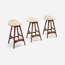 Erik Buck, Stools model OD61, set of three, c. 1964, rosewood, upholstery
