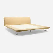 Jasper Morrison, King-size bed frame, c. 2000, upholstery, stainless steel, enameled steel, maple