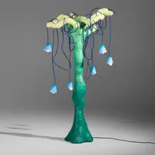 OrtaMiklos, Plantasia Tree Lamp 01, 2020, mesh, steel, wood, fiberglass, polyester pulp, lacquer