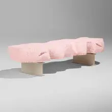 Snarkitecture, Broken Bench (Pink), 2021, lacquered polyurethane, plastic