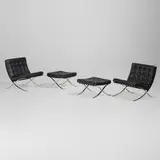 Barcelona chairs and ottomans, pair by Ludwig Mies van der Rohe, chrome-plated steel, leather upholstery, sold Mar 2026