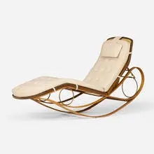 Edward Wormley, Prototype chaise lounge, c. 1960, leather, ash plywood, birch, cane, oak, brass