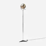 Frank Ligtelijn, Globe adjustable floor lamp, 1961, smoked glass, chrome-plated steel, aluminum, brushed and crackle-lacquered steel