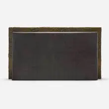 Paul Evans, Custom Sculpted Bronze king-size headboard, 1972, bronze resin over wood, leather