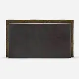 Paul Evans, Custom Sculpted Bronze king-size headboard, 1972, bronze resin over wood, leather