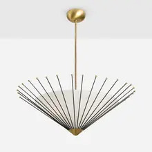 Stilux, Hanging lamp, c. 1958, enameled aluminum, brass, milk glass