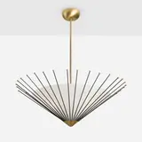 Stilux, Hanging lamp, c. 1958, enameled aluminum, brass, milk glass