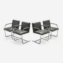 Brno armchairs, set of four by Ludwig Mies van der Rohe, chrome-plated steel, pigskin leather upholstery, sold Mar 2026
