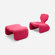 Olivier Mourgue, Djinn lounge chair and ottoman, 1965, upholstery over steel frame