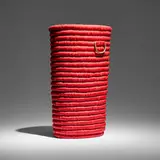 Carl Auböck, Tall basket with handles, c. 1950, patinated steel, dyed rush