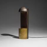 Serge Manzon, Table lamp, c. 1970, stained wood, brass