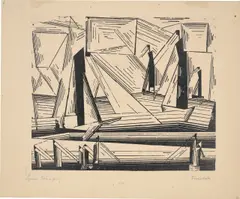Fischerboote by Lyonel Feininger, 1921, Holzschnitt auf dünnem Japan, sold Nov 2025